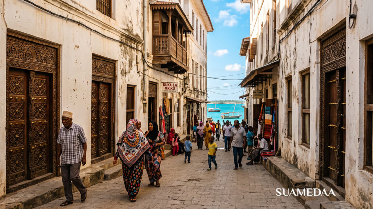 Sunlit-coastal-scene-in-Stone-Town-Zanzibar