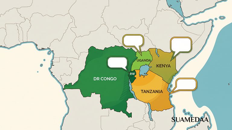map-of-East-and-Central-Africa-highlighting-Tanzania,-Kenya,-Uganda,-Rwanda-and-the-DR-Congo