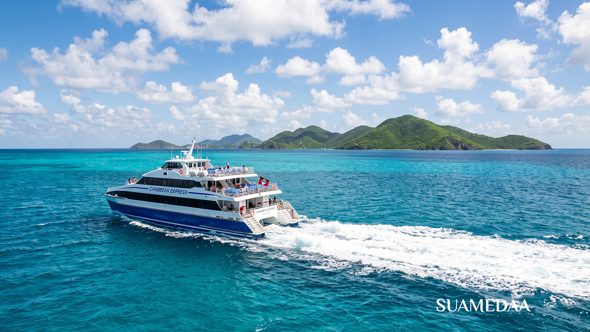 modern-passenger-ferry-cutting-through-vivid-turquoise-Caribbean-water